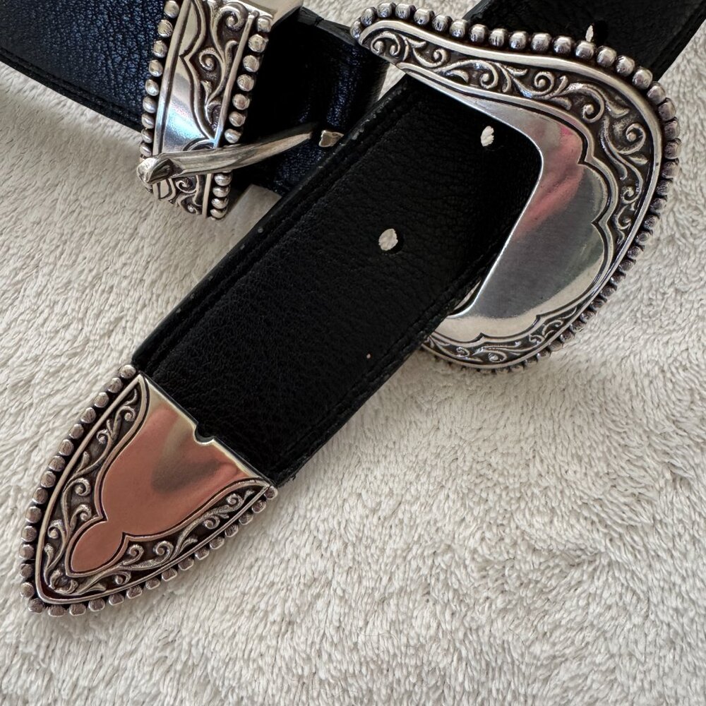 Black Leather Belt w/ Ornate Silver Buckle